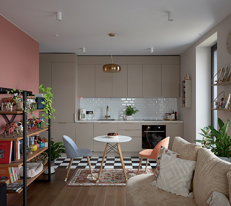 Шкафы и кухня Стоун Колор для однушки с круговой планировкой